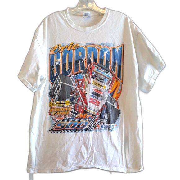 Eric Gordon USAC Sprint Car T Shirt Double Sided Mens L Racing Stats Open Wheel - Picture 1 of 4